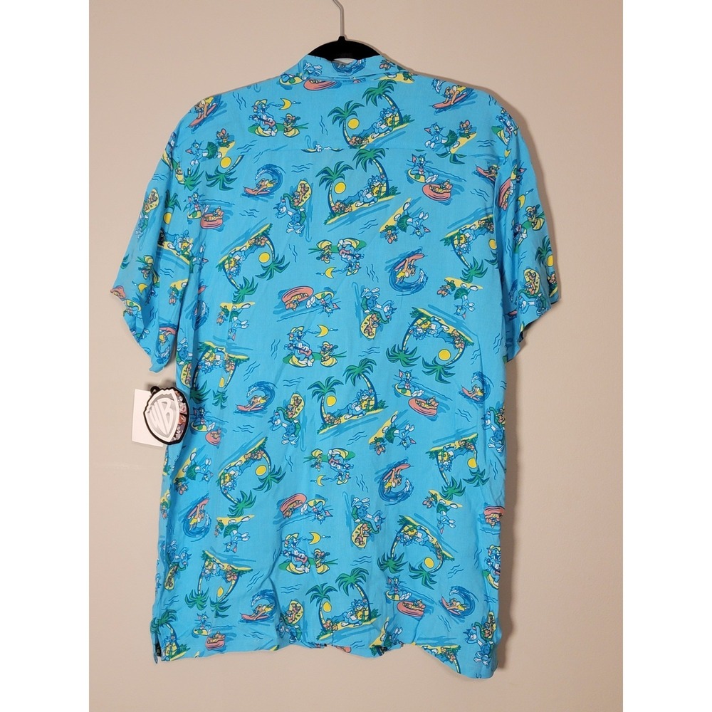 Tom And Jerry Shirt Mens LARGE Novelty Blue Button Up Rayon‎ - Picture 5 of 7